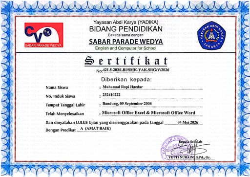 Microsoft Office Word & Excel certificate