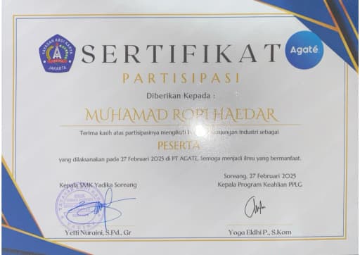 Kunjungan Industri Game Studio certificate