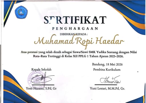 Nilai Tertinggi XII PPLG 1 certificate